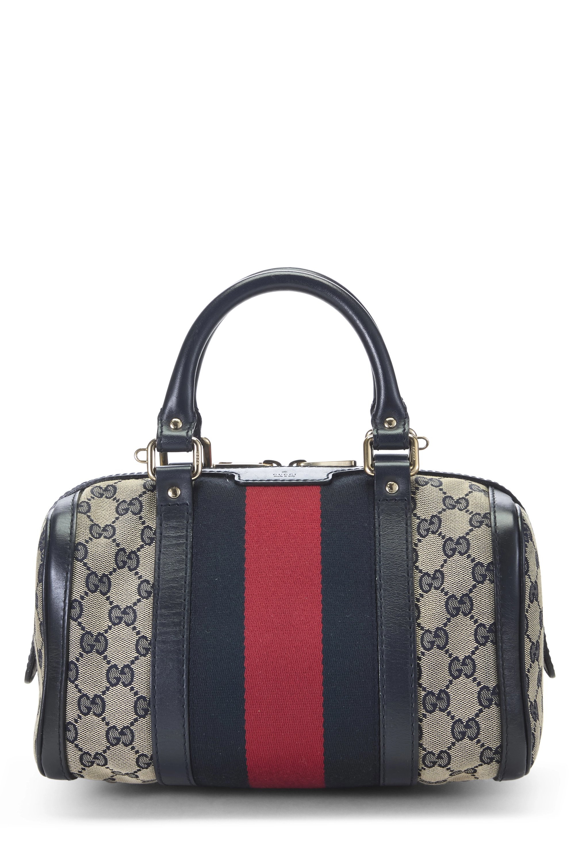 Navy Original GG Canvas Web Boston Bag Small