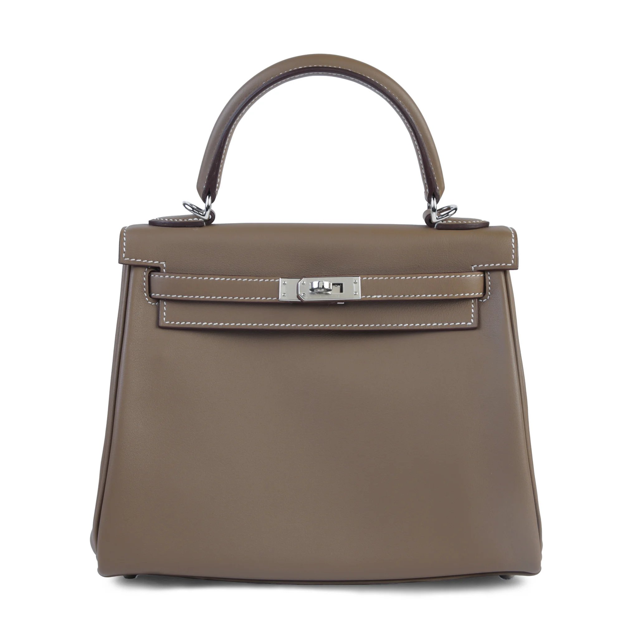 Unused ( Rank NS ) HERMÈS Kelly 25 Etoupe (18) Swift Palladium hardware B (2023)