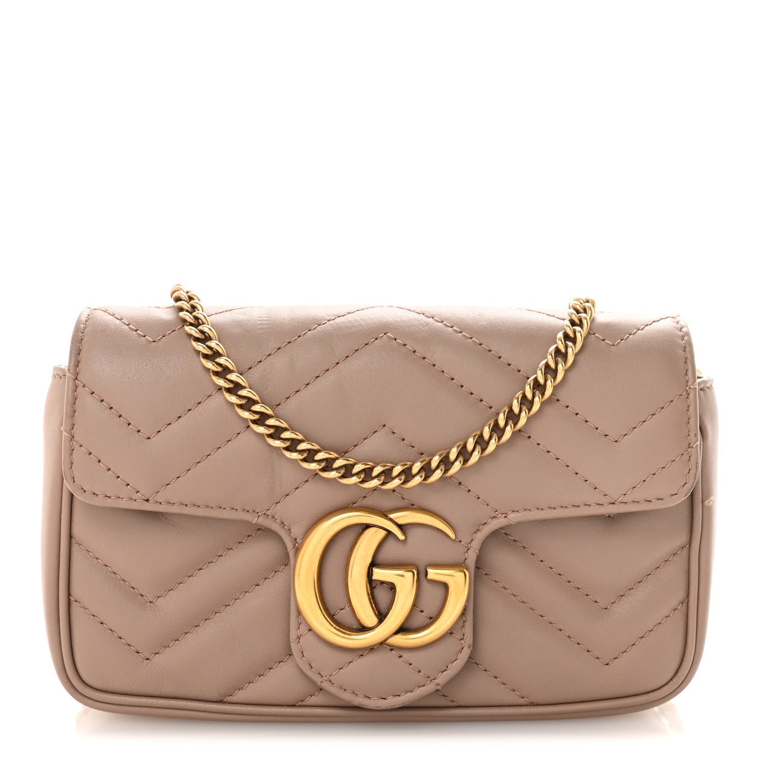 Gucci Calfskin Matelasse Super Mini GG Marmont Shoulder Bag Porcelain Rose