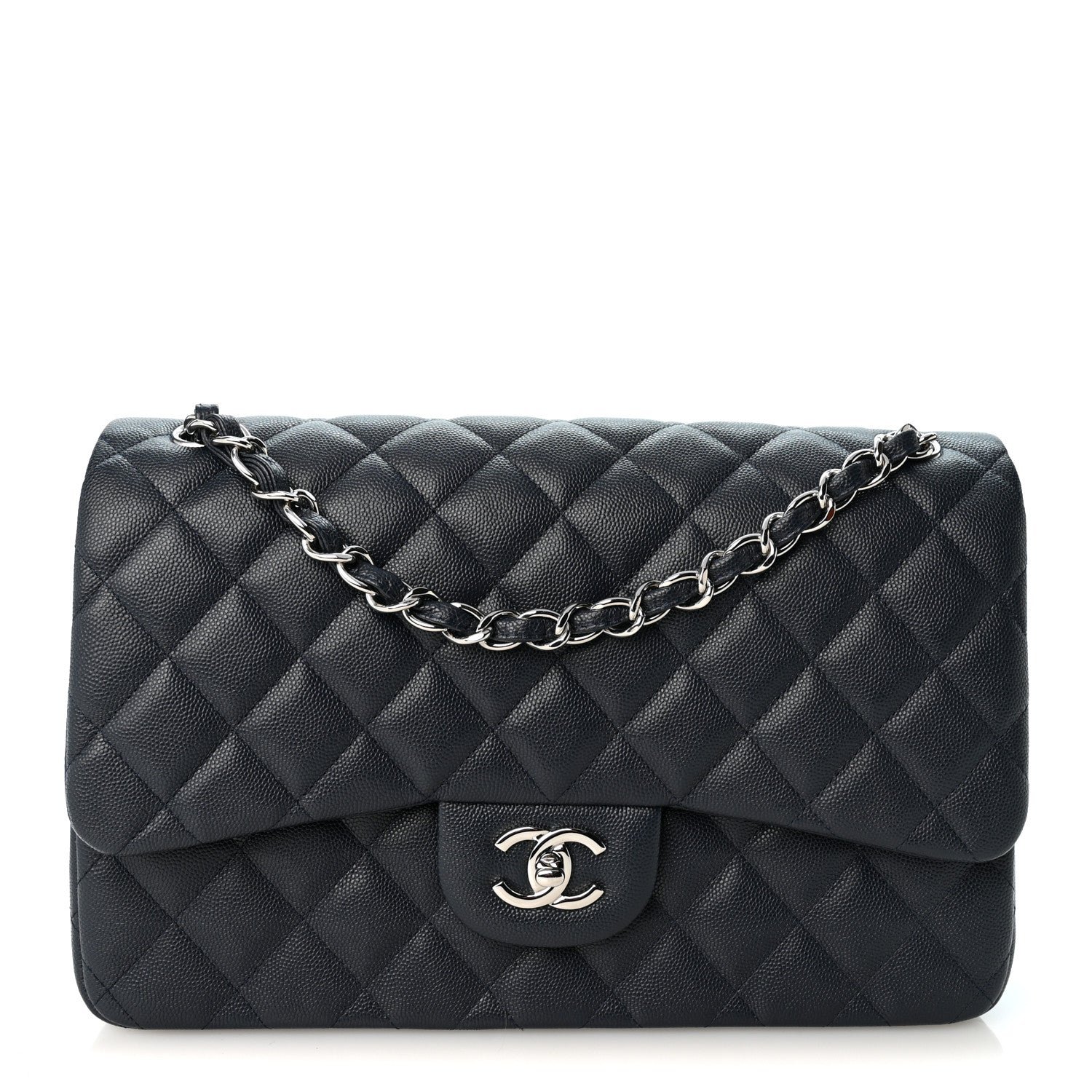 Chanel Caviar Quilted Jumbo Double Flap Navy Blue