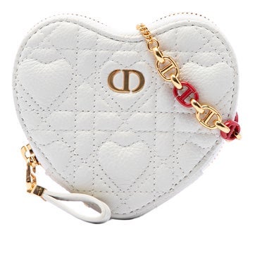 Calf Leather DiorAmour Calfskin Cannage Caro Heart Pouch With Chain