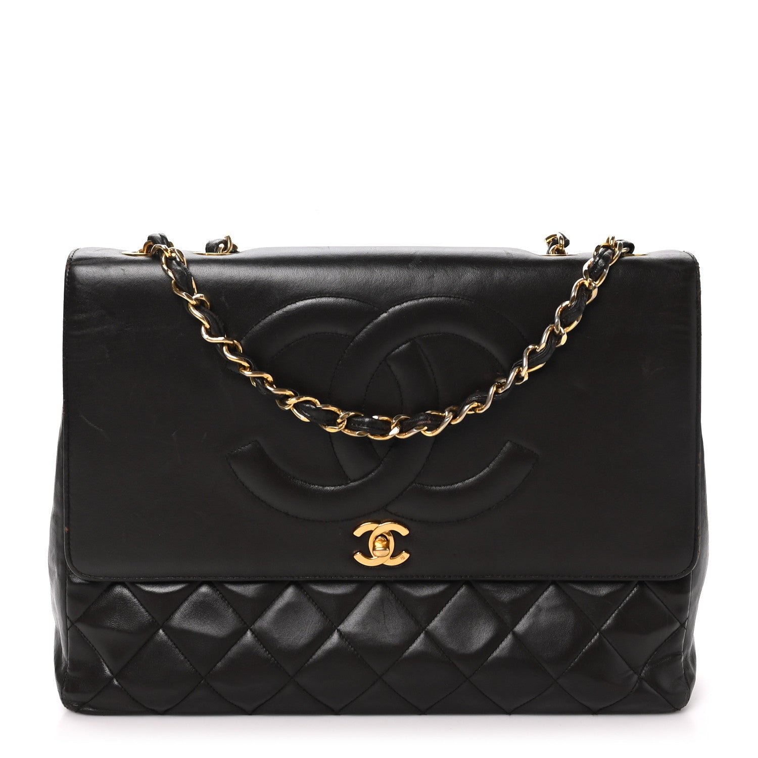 Chanel Lambskin Quilted CC Maxi Jumbo Single Flap Brown
