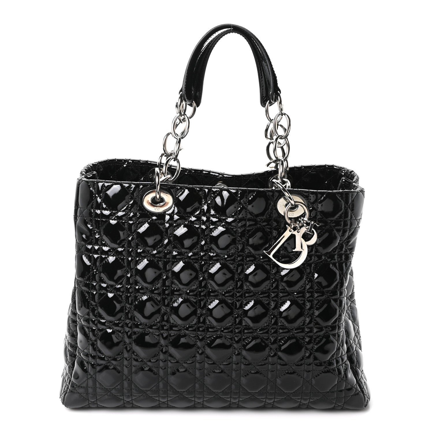 Christian Dior Patent Cannage Large Dior Soft Shopping Tote Black