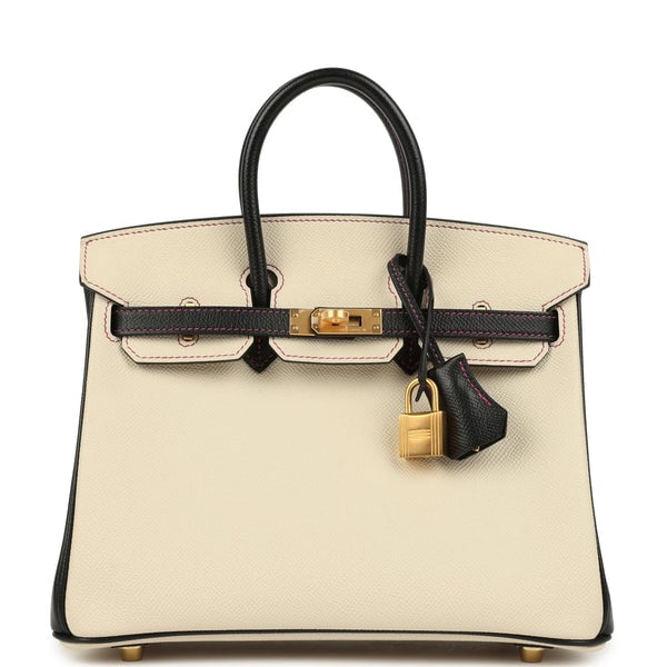 Hermes Pre-owned Hermes Special Order (HSS) Birkin 25 Craie and Black Epsom Brushed Gold Hardware