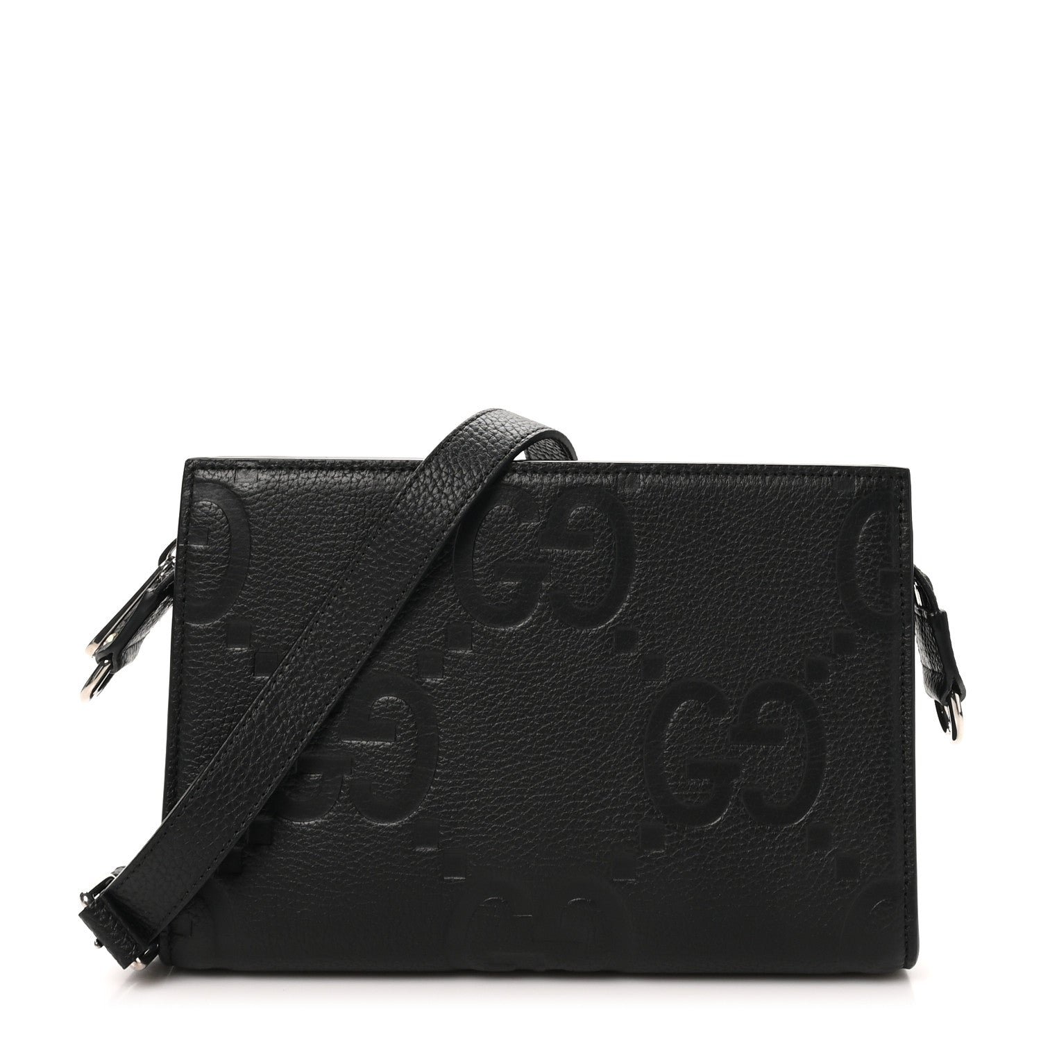 Gucci Monogram Jumbo GG Textured Dollar Calfskin Crossbody Bag Black