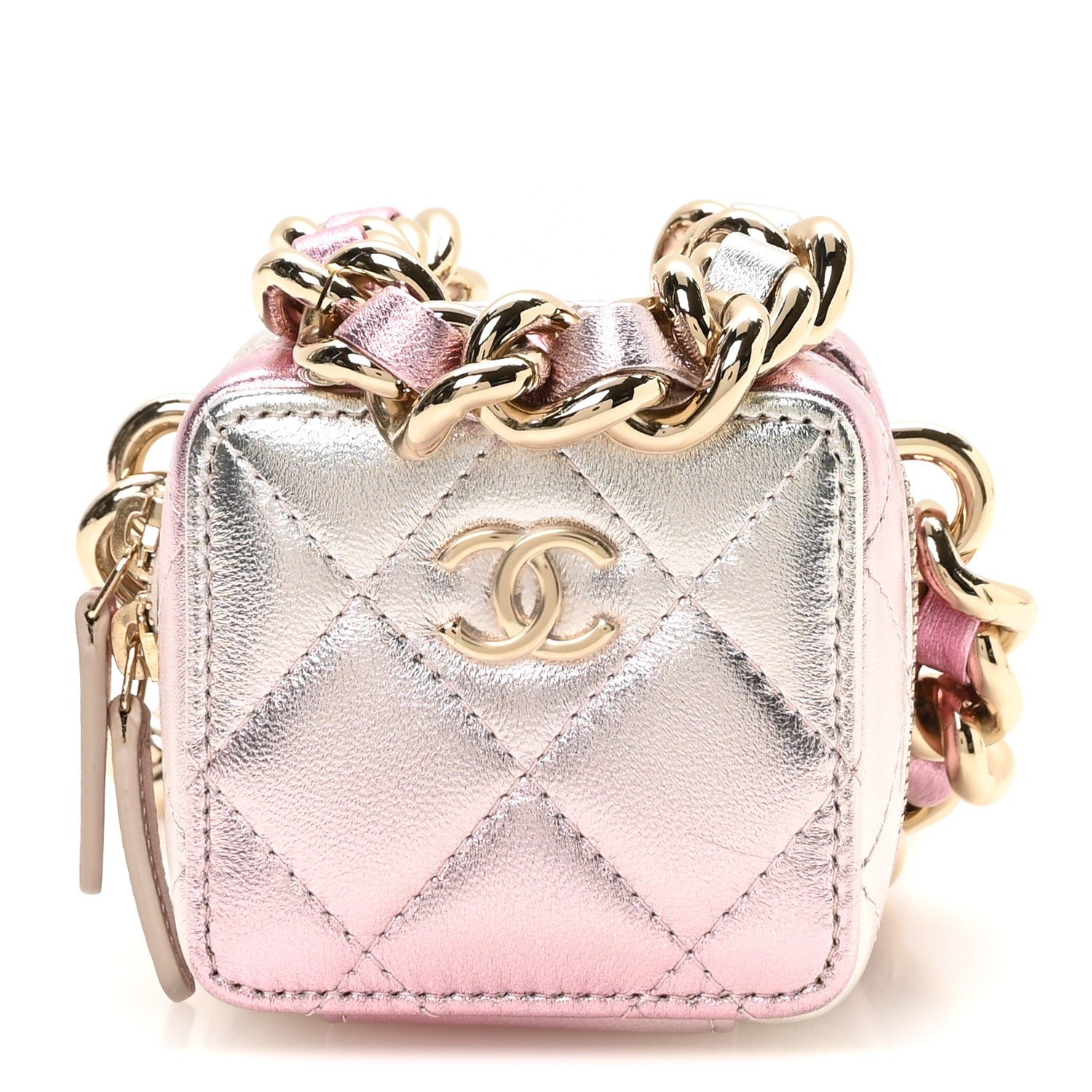 Chanel Gradient Metallic Lambskin Quilted Like A Wallet Clutch With Chain Gold Pink