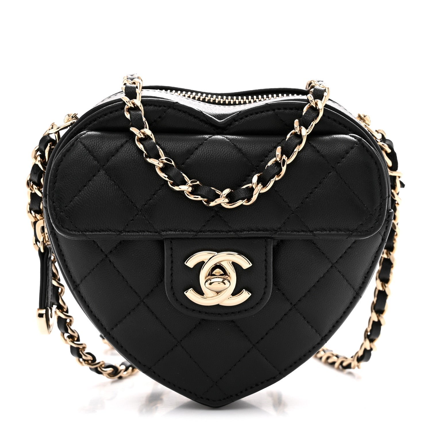 Lambskin Quilted CC In Love Heart Clutch With Chain Black