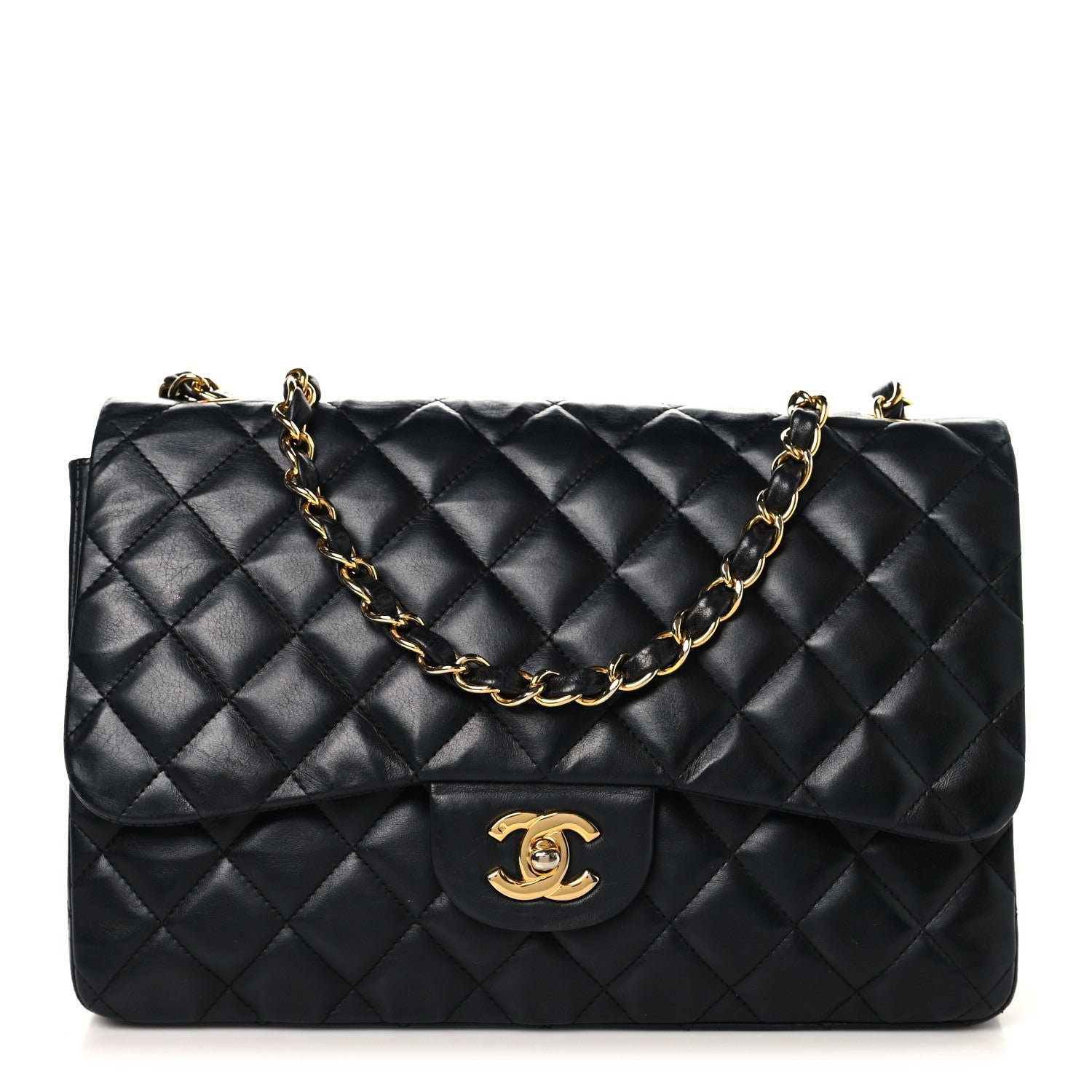Chanel Lambskin Quilted Jumbo Double Flap Black