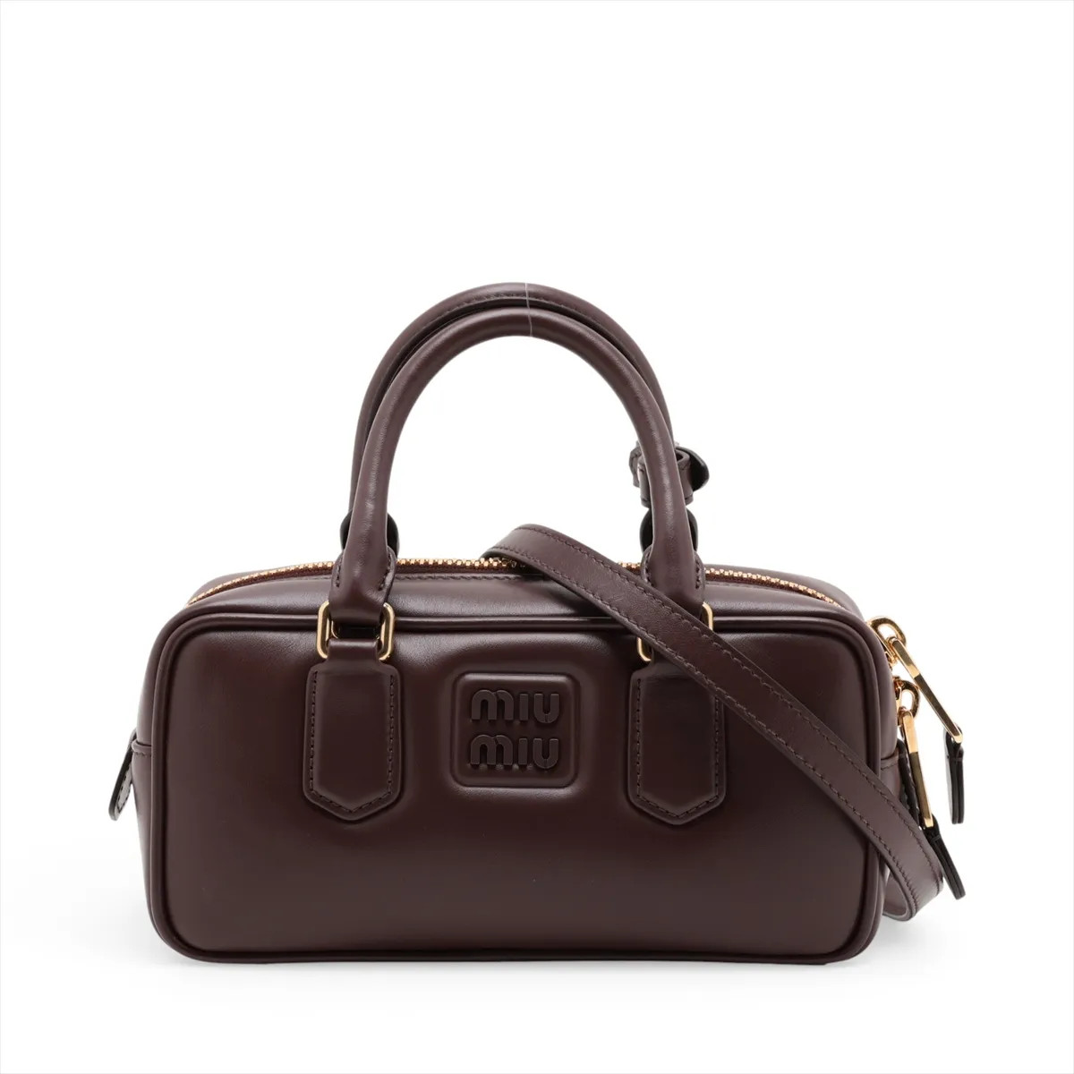 Miu Miu Arkady Leather 2 Way Handbag Brown 5BB142