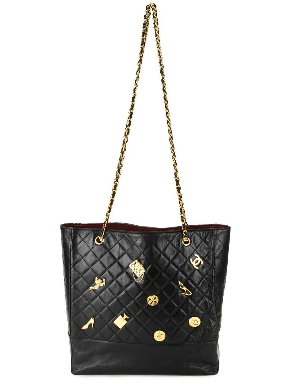 metallic icon charms tote 
