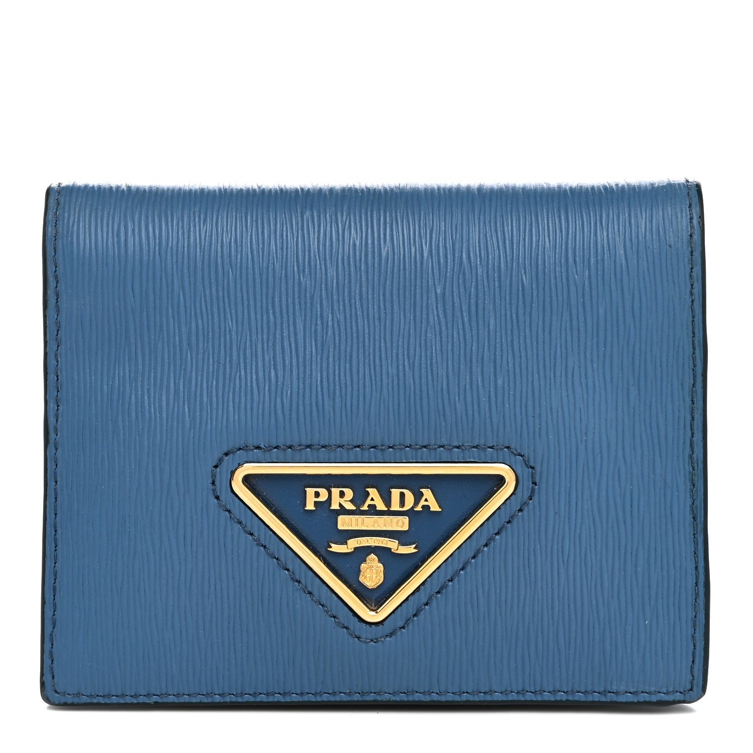 Prada Vitello Move Triangle Bi-Fold Wallet Cobalto