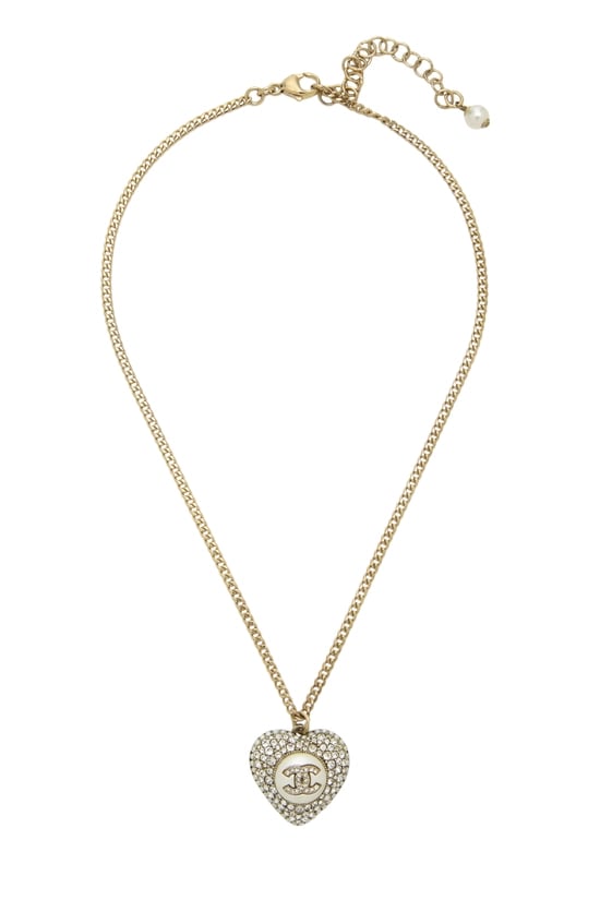 Gold 'CC' Faux Pearl Heart Necklace