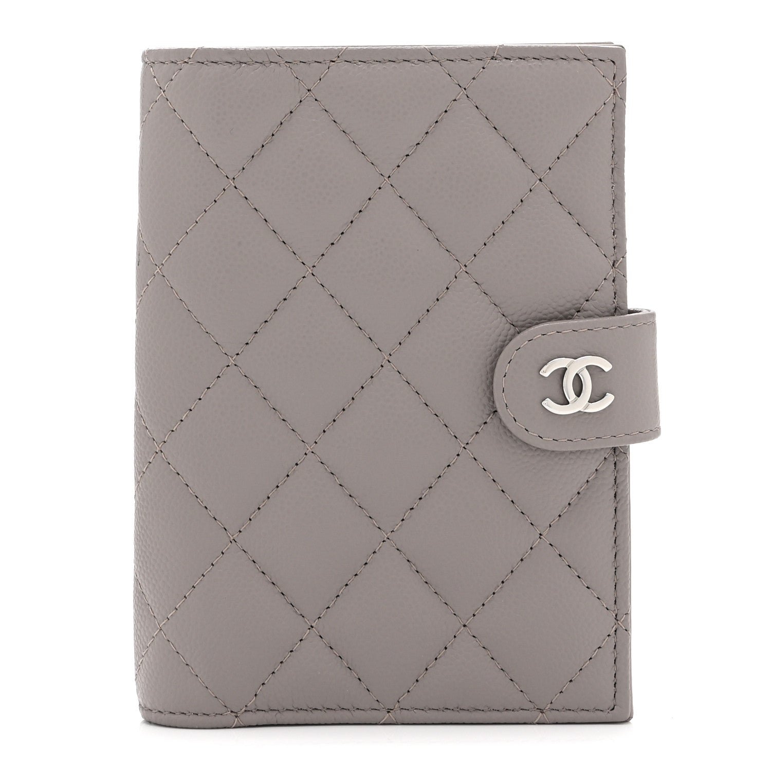 Chanel Caviar Quilted Passport Holder Grey