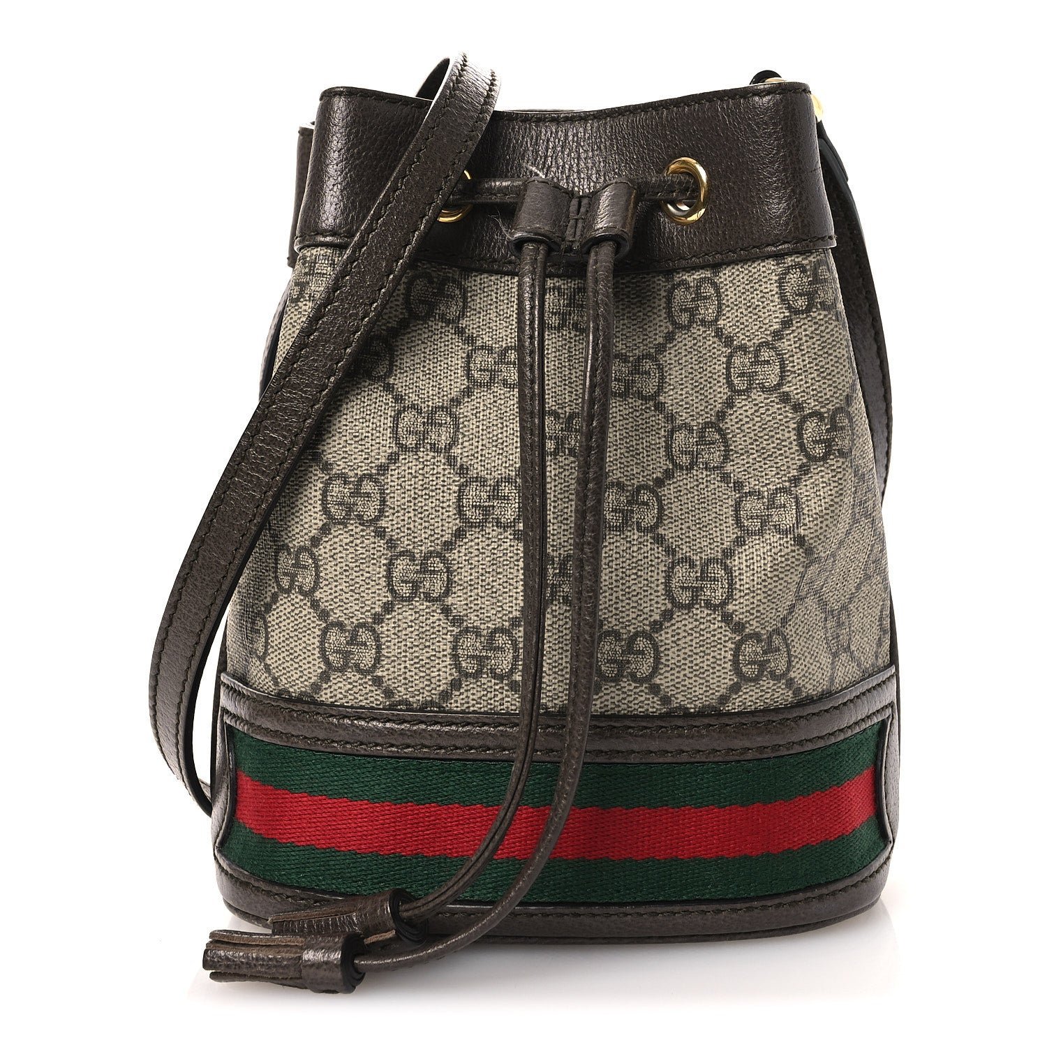 Gucci GG Supreme Monogram Web Mini Ophidia Bucket Bag Brown