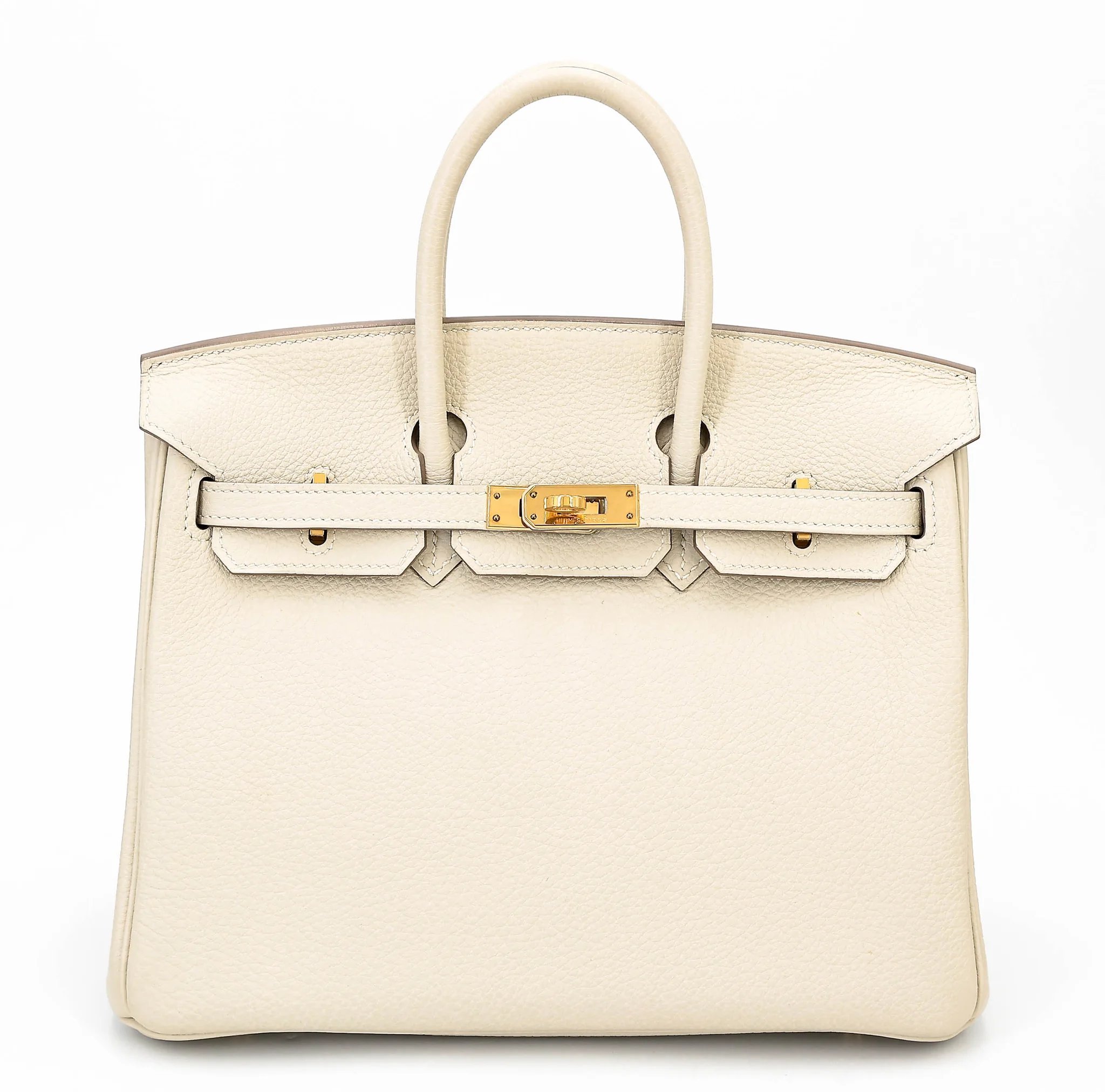 Very Good ( Rank A) HERMÈS Birkin 25 Craie (10) Togo Gold hardware T (2015)