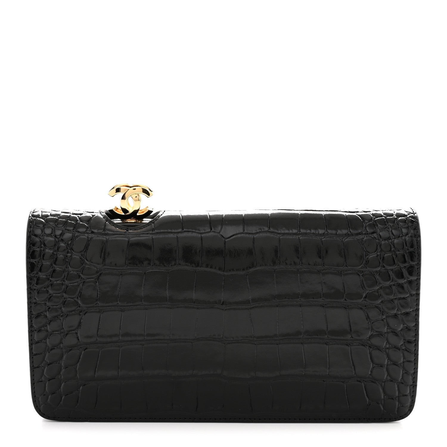 Chanel Calfskin Crocodile Embossed CC Clutch Black