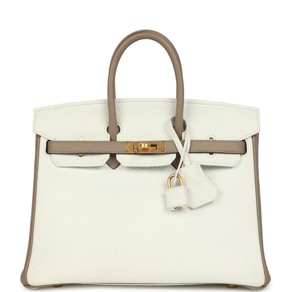 Hermes Hermes Special Order (HSS) Birkin 25 White and Etoupe Clemence Brushed Gold Hardware