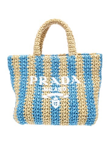 Raffia Grass Raffia Striped Tote Bag Small