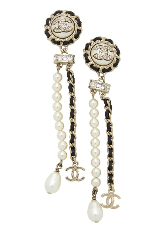 Gold Faux Pearl Dangle Earrings