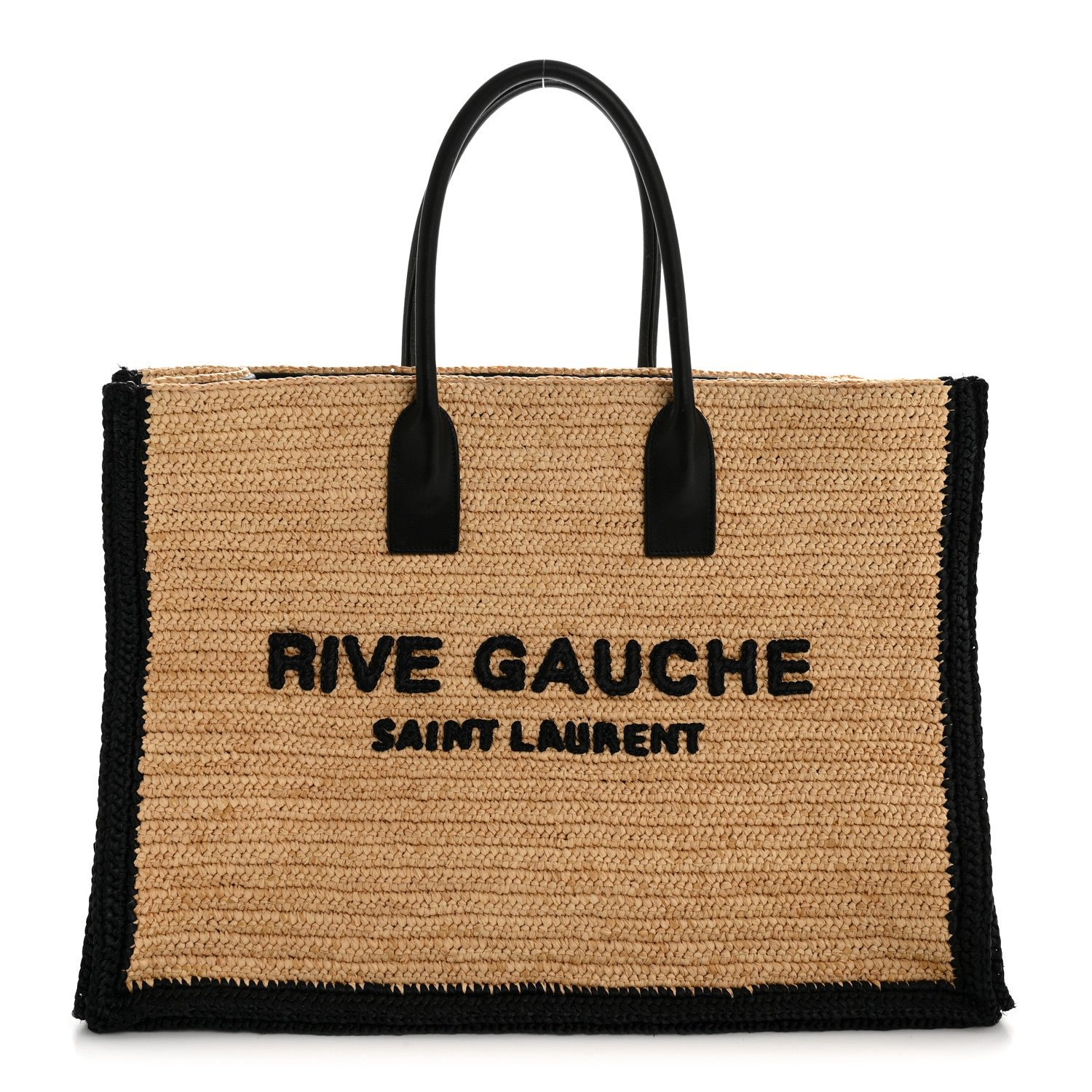 Saint Laurent Raffia Calfskin Rive Gauche Tote Naturale Black