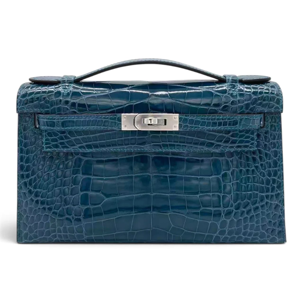 Hermes Kelly Pochette Vert Bosphore (W0) Shiny Alligator Palladium hardware Y (2020)