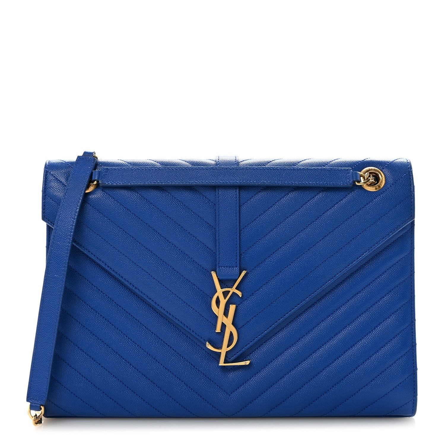 Saint Laurent Grain De Poudre Matelasse Chevron Large Monogram Satchel Blue Majorelle