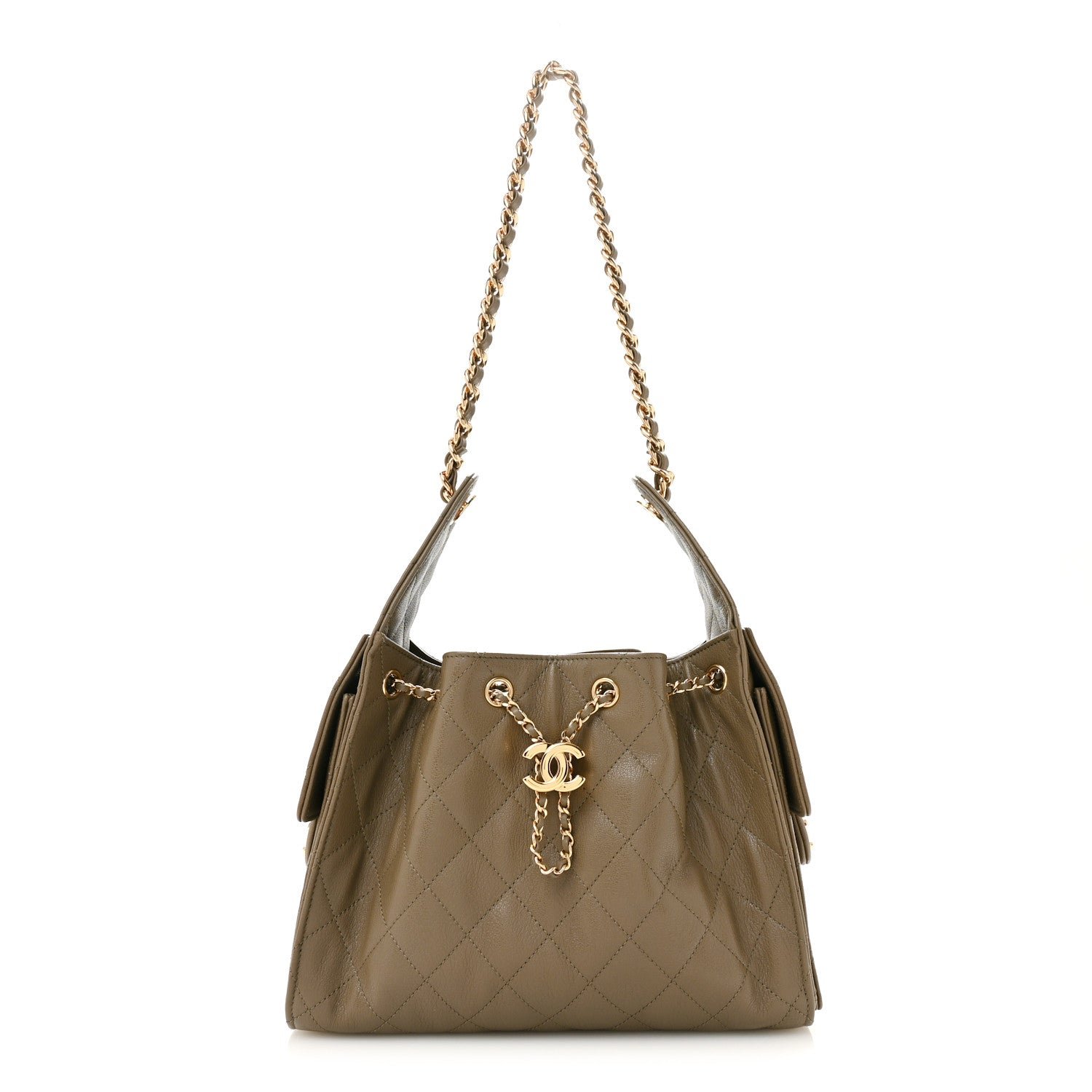 Chanel Goatskin Quilted Small Chanel 25 Handbag Dark Khaki