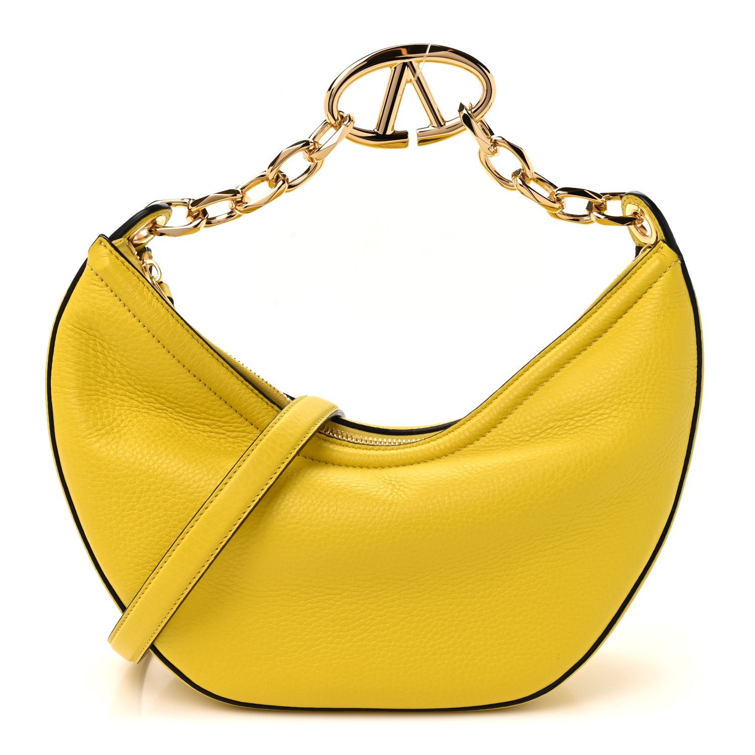 Valentino Garavani Grainy Calfskin Small Vlogo Moon Hobo Bag Cedar Yellow