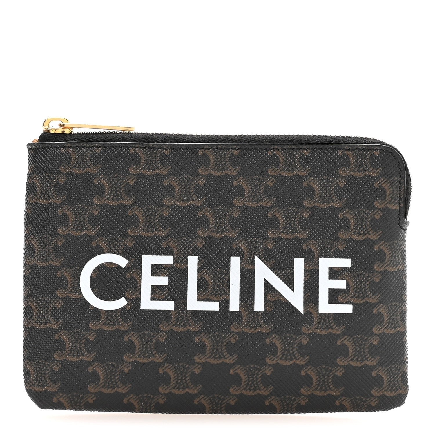 Celine Triomphe Canvas Logo Coin and Card Pouch With Hook Black