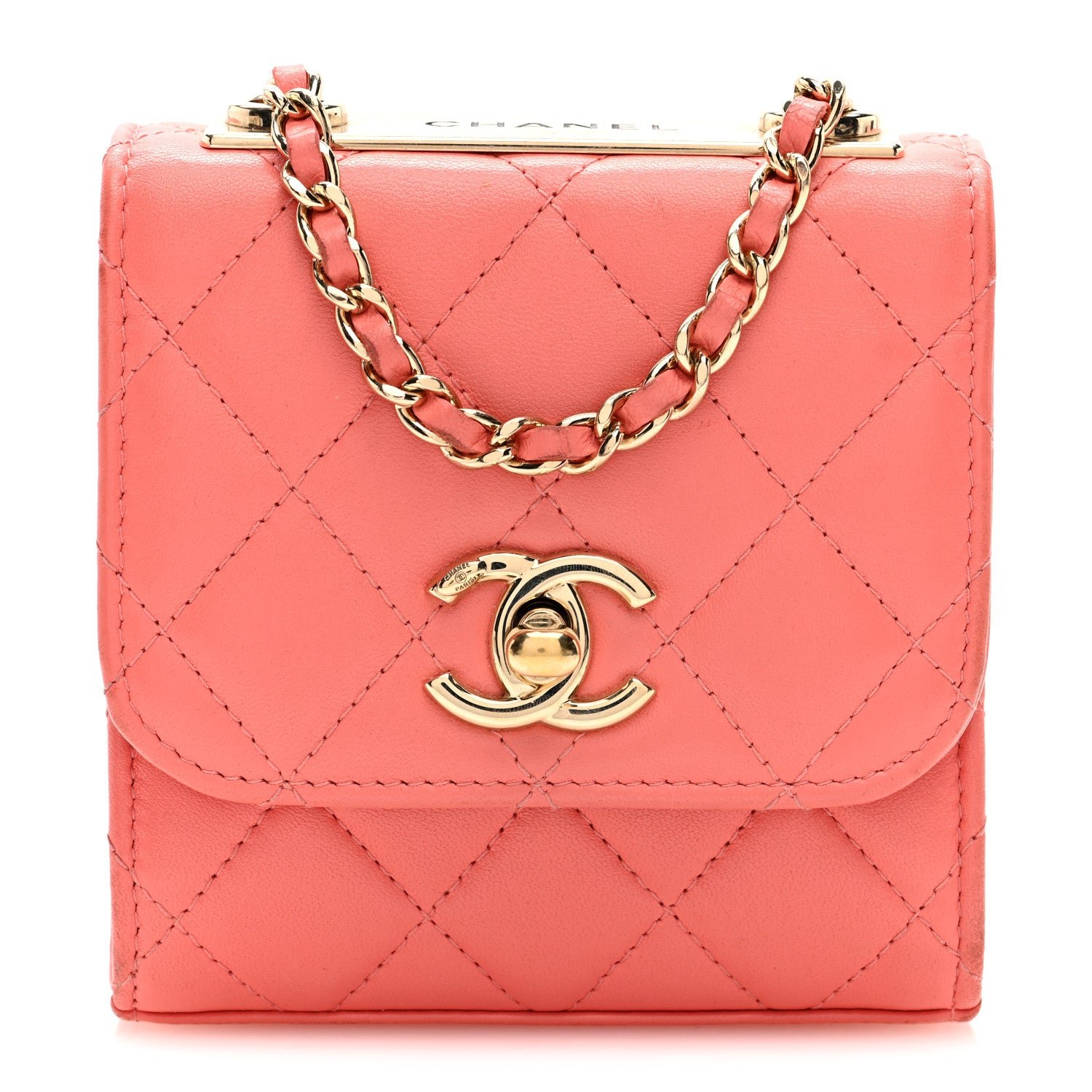 Chanel Lambskin Quilted Mini Trendy CC Clutch With Chain Coral Pink