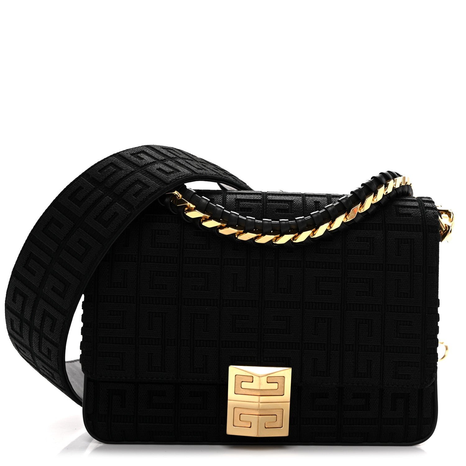 Givenchy Canvas Woven Embroidered Medium 4G Bag With Chain Black