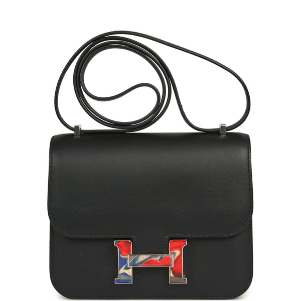 Pre-owned Hermes Constance 18 Black Swift Marbled Palladium Hardware