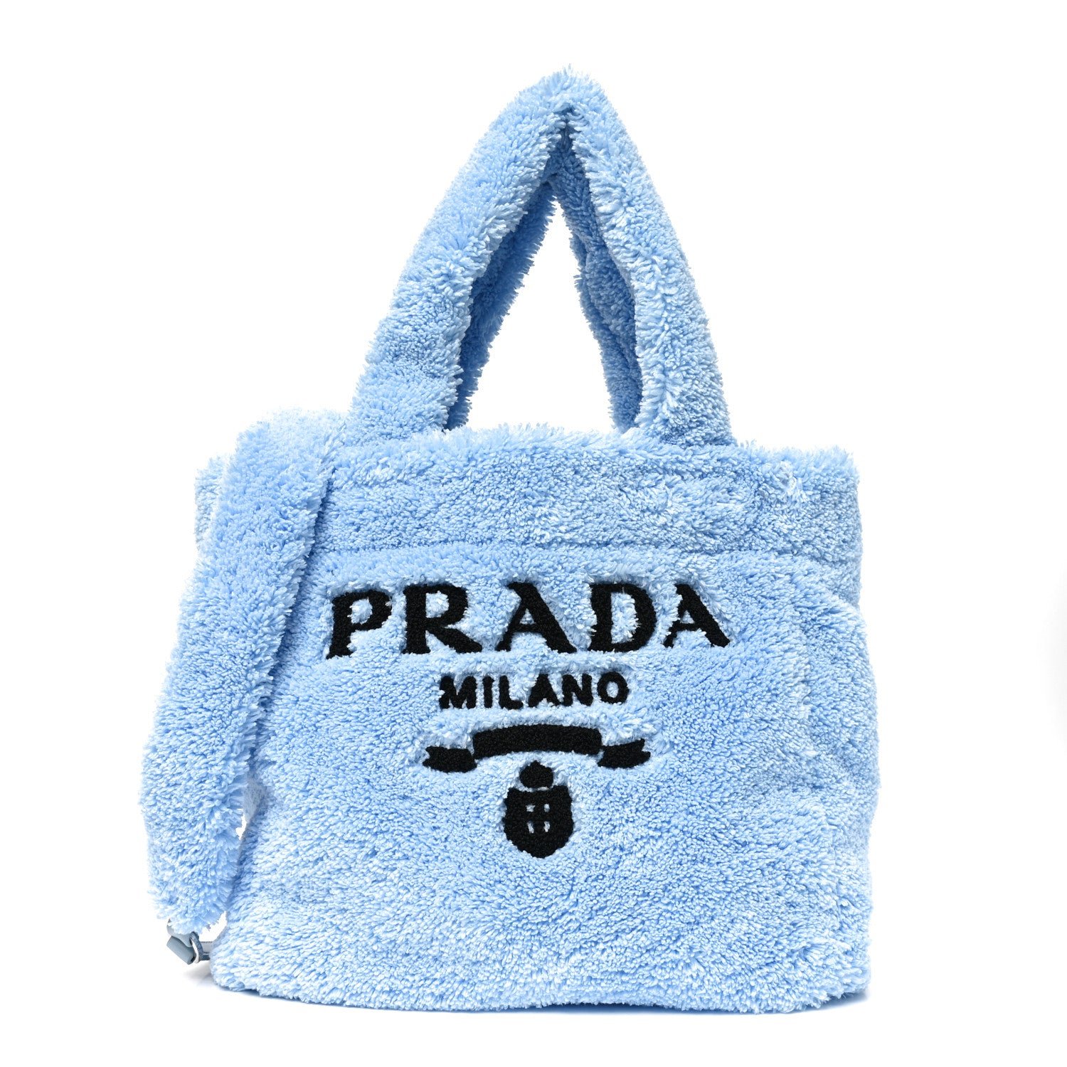 Prada Terry Cloth Small Tote Bag Celeste Black