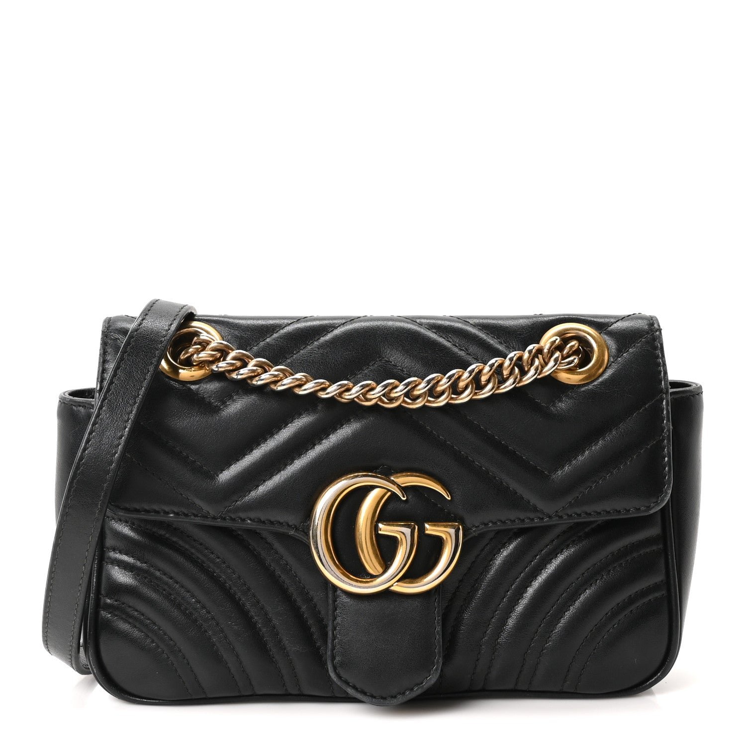 Gucci Calfskin Matelasse Mini GG Marmont Shoulder Bag Black