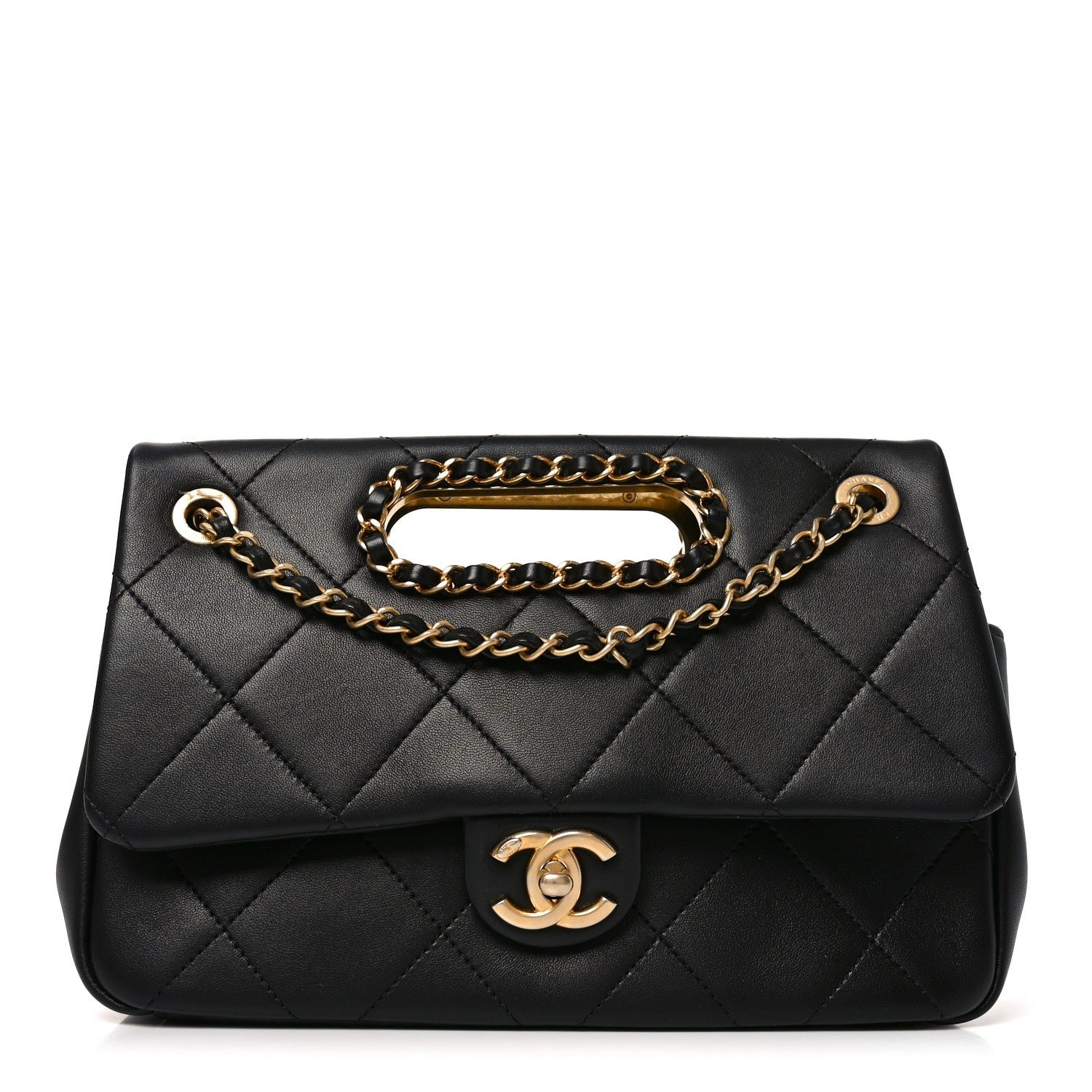 Chanel Lambskin Small Chain Handle Flap Bag Black