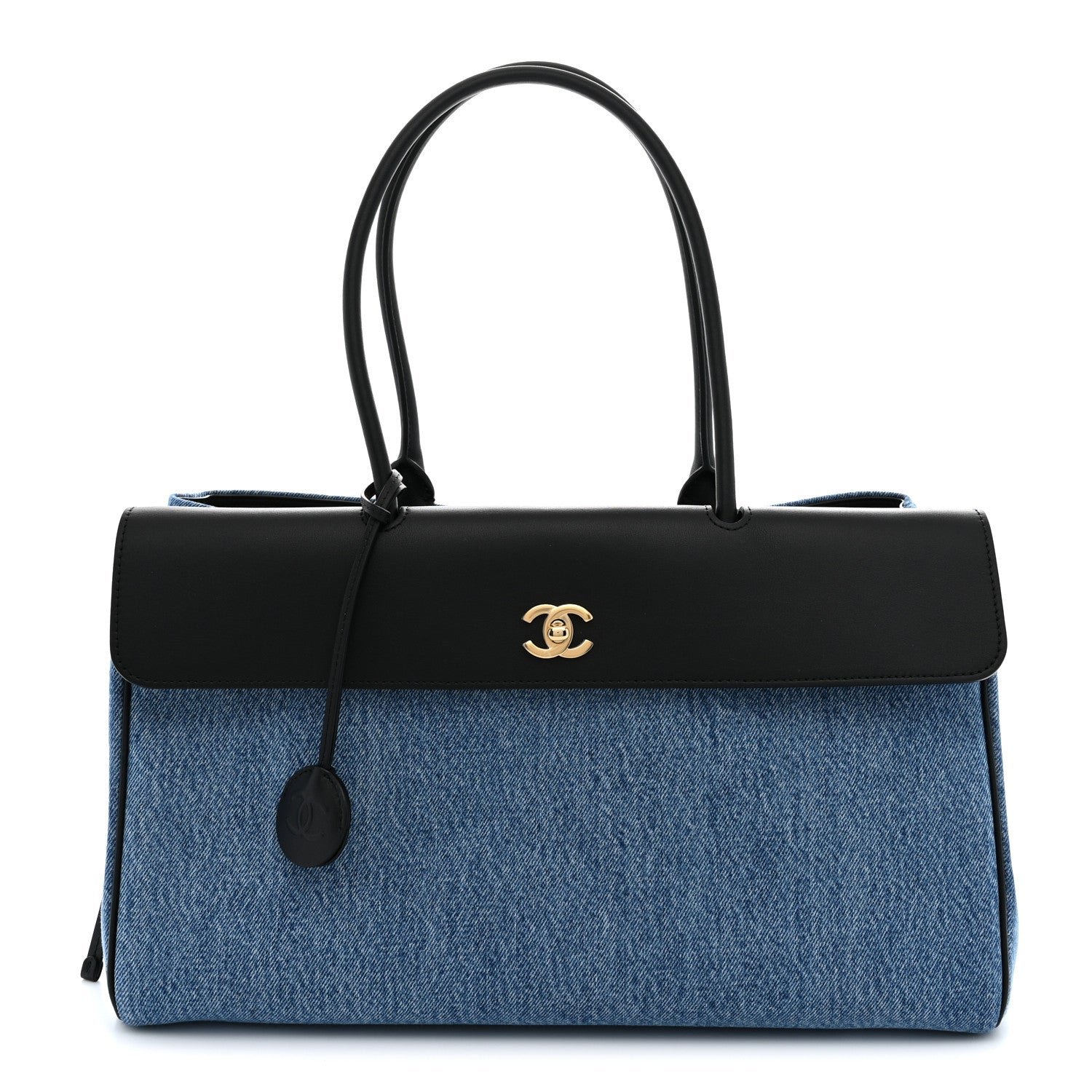 Chanel Denim Calfskin Urban Essentials Shopping Bag Blue Black