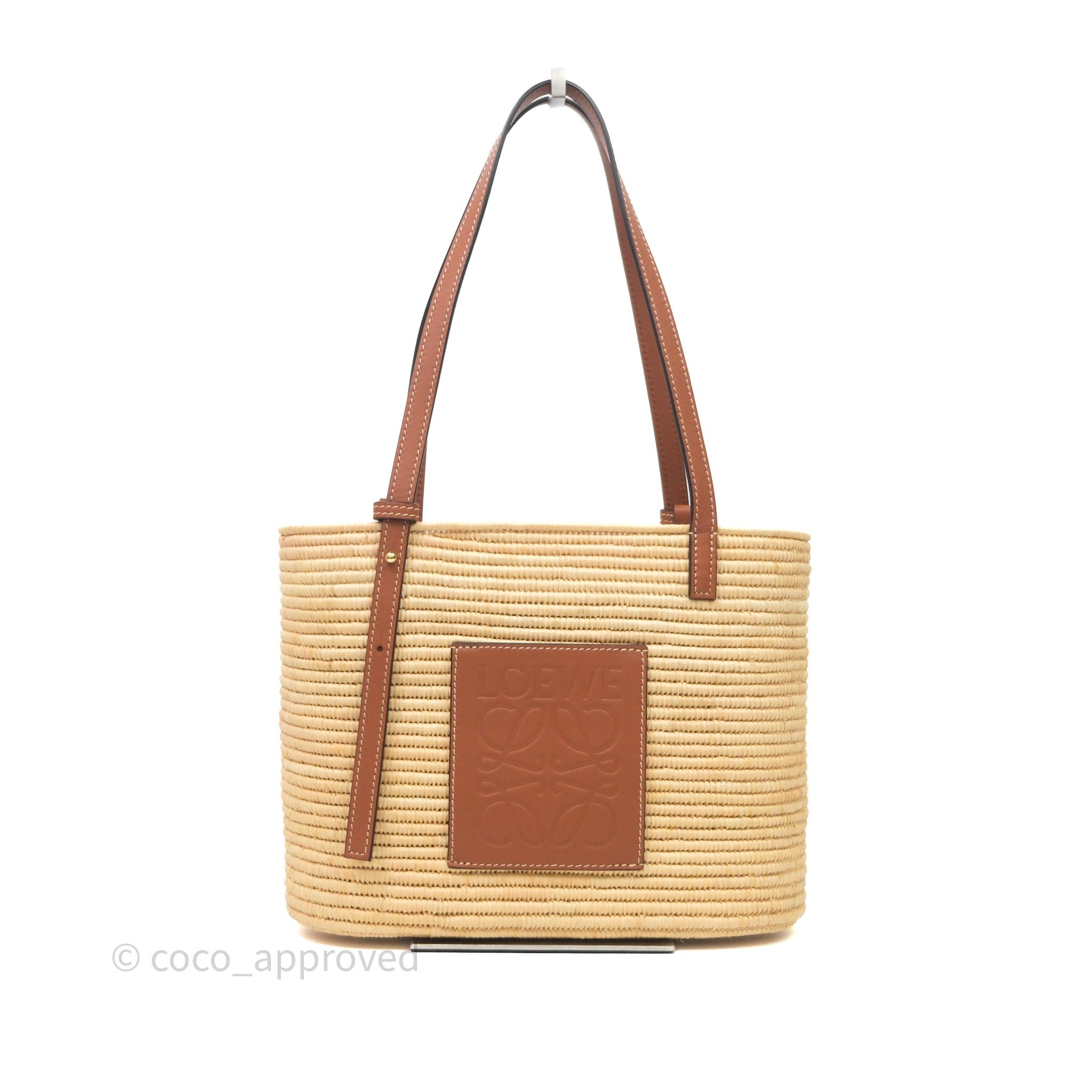Loewe Small Square Basket Bag Raffia Calfskin Natural/Pecan