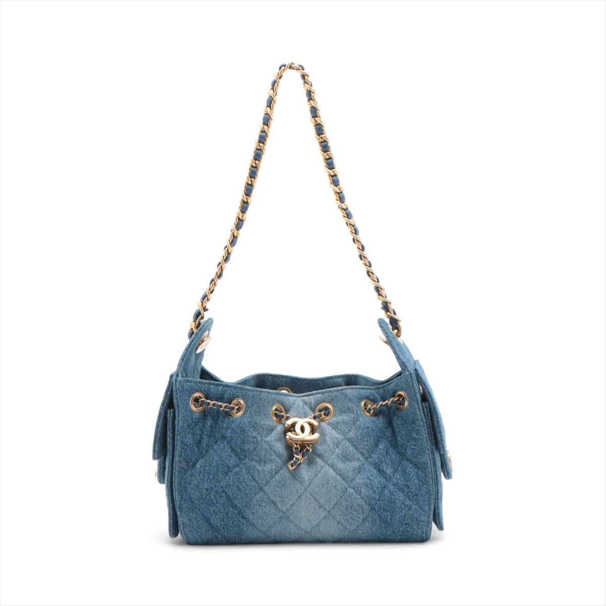 Chanel Chanel 25 Mini Denim Chain Shoulder Bag Blue Gold Metal Fittings random p