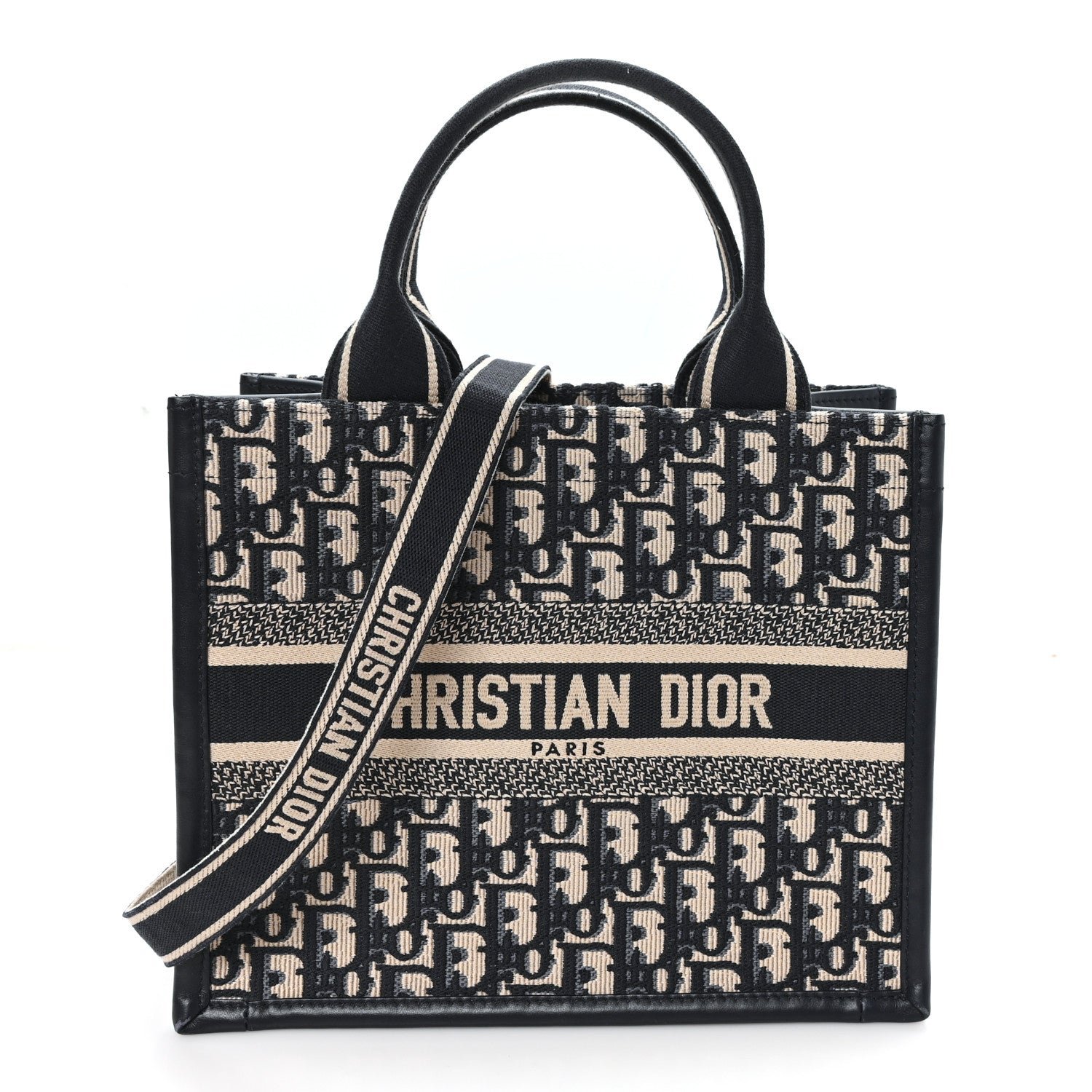 Christian Dior Oblique Calfskin Small Book Tote With Strap Blue Multicolor