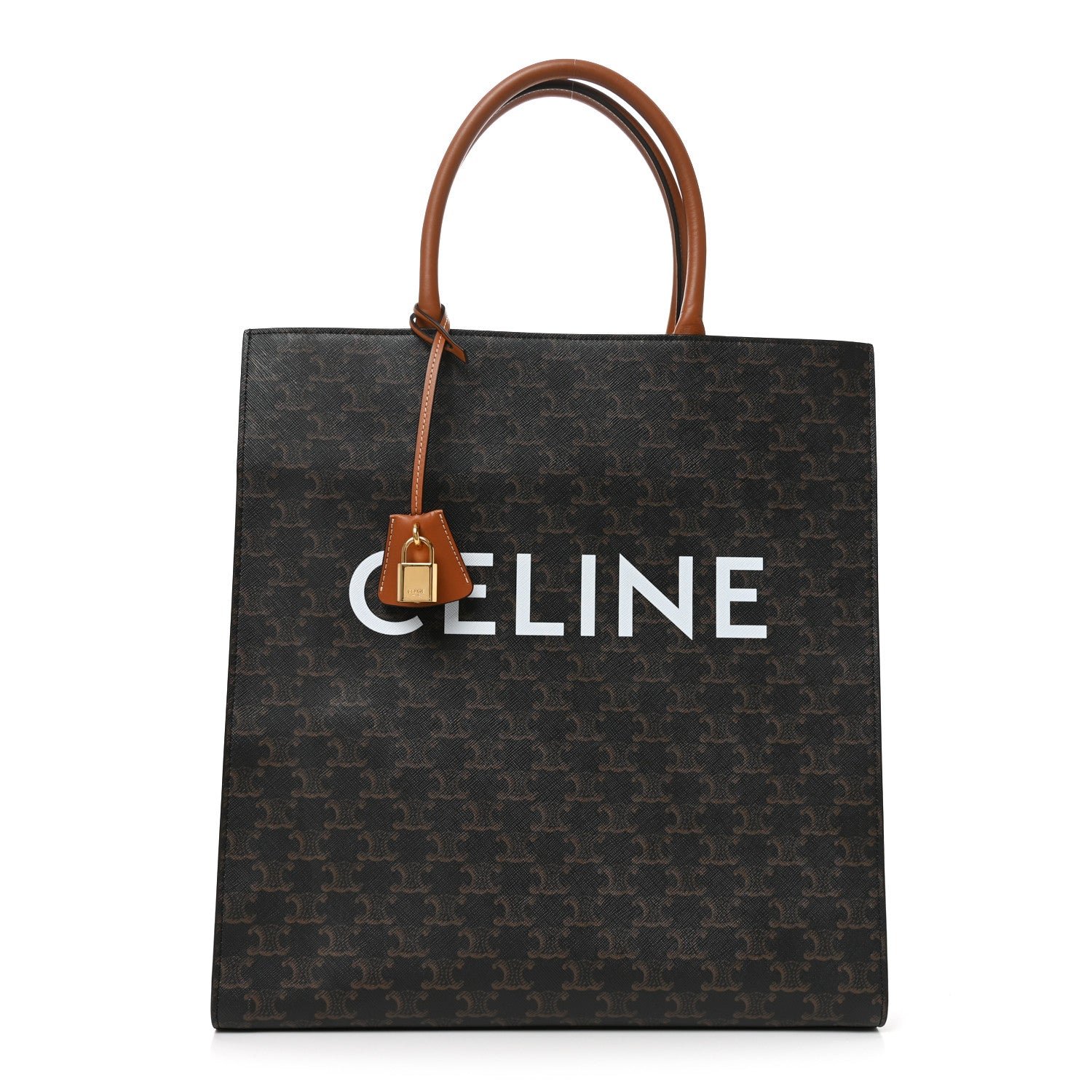 Celine Triomphe Canvas Calfskin Large Vertical Cabas Tan