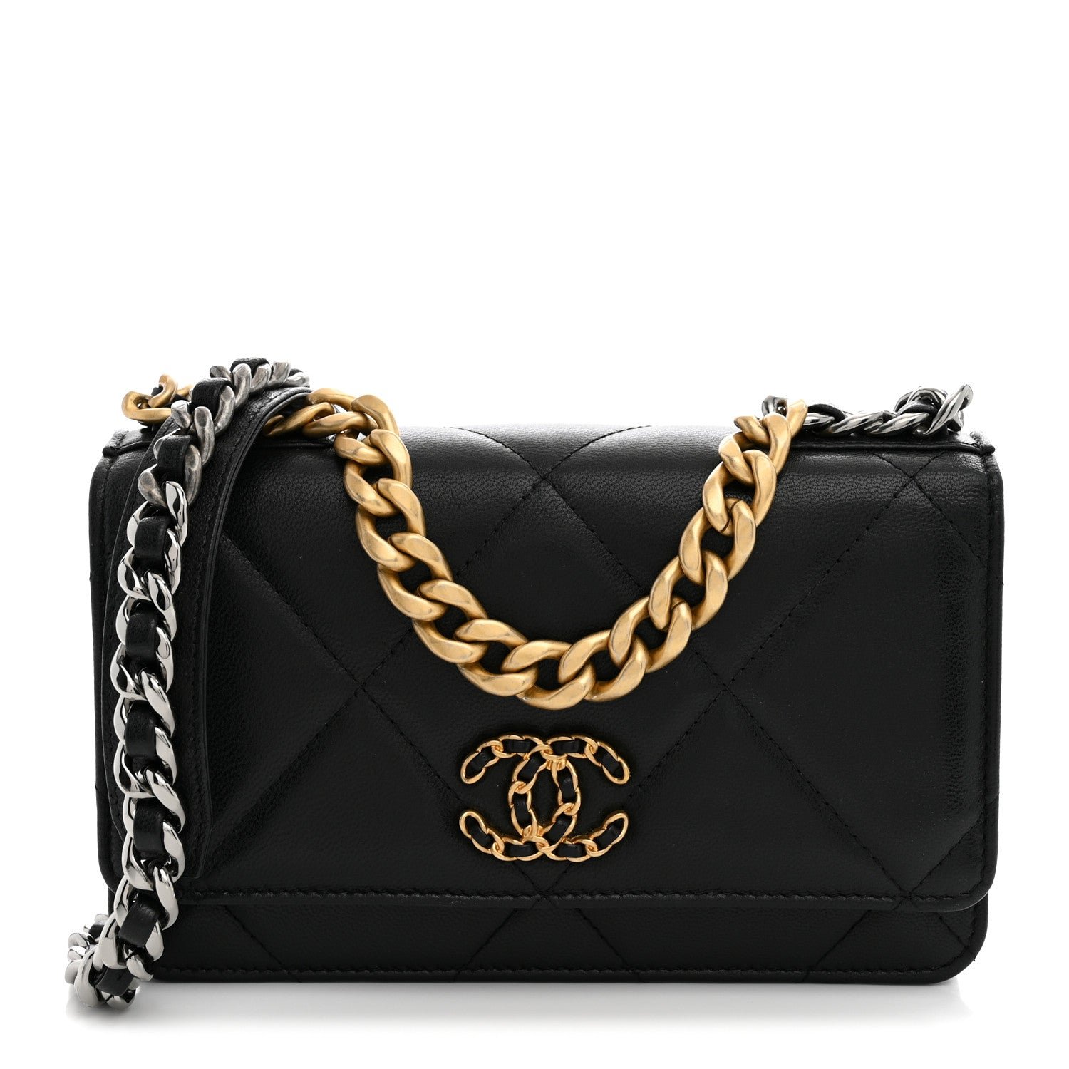 Chanel Lambskin Quilted Chanel 19 Wallet On Chain WOC Black
