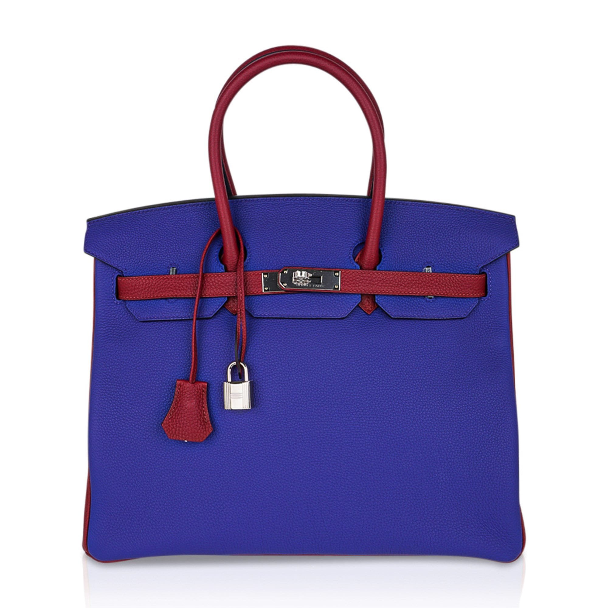 Hermes Hermes Special Order HSS Birkin 35 Bag Blue Electric & Rouge Granat Togo Leather with Palladium Hardware