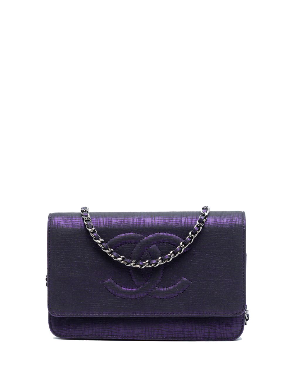 2013-2014 CC Metallic Crackling Lizard Printed Leather Wallet on Chain crossbody bag