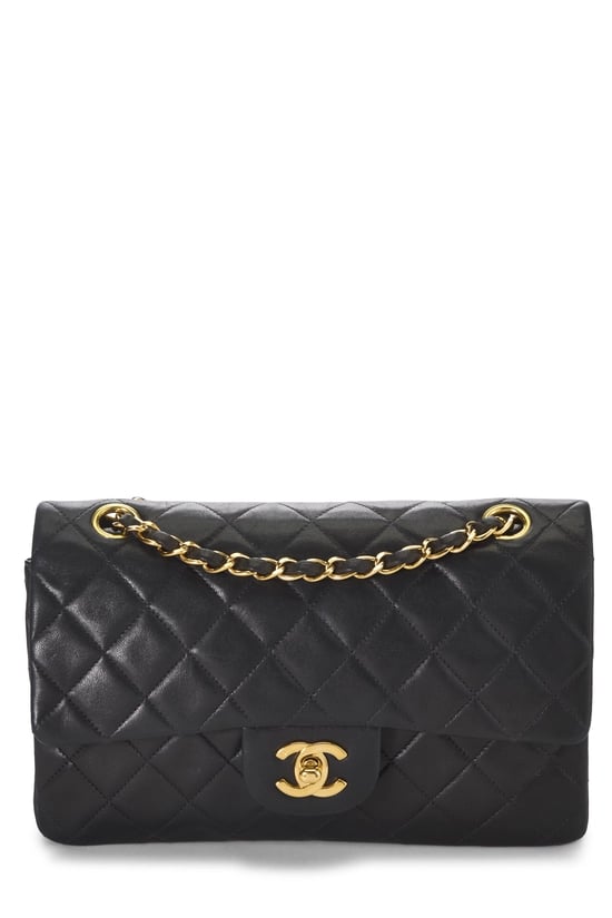 Black Quilted Lambskin Classic Double Flap Small