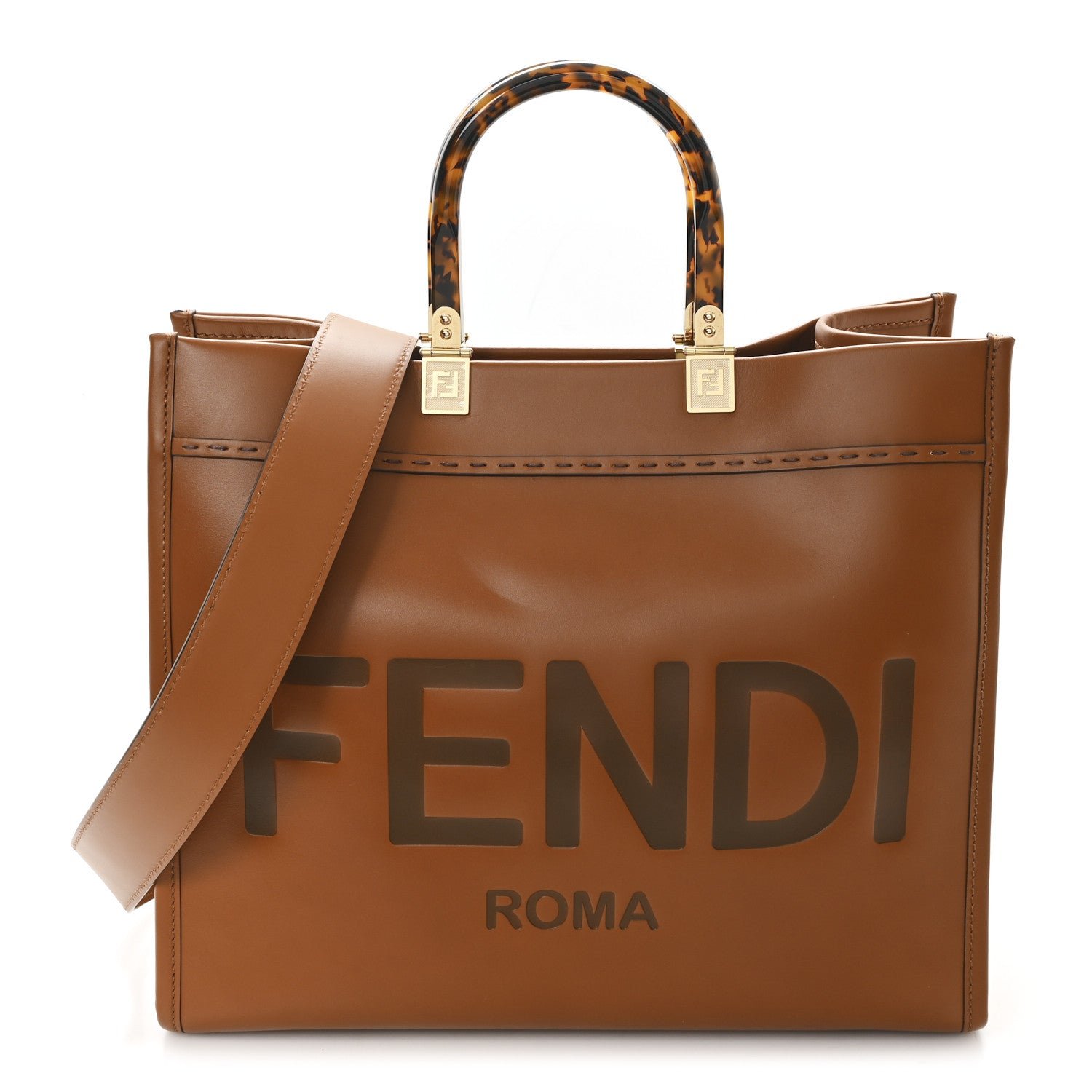 Fendi Vitello King Plexiglass Medium Fendi Sunshine Shopper Tote Cuoio