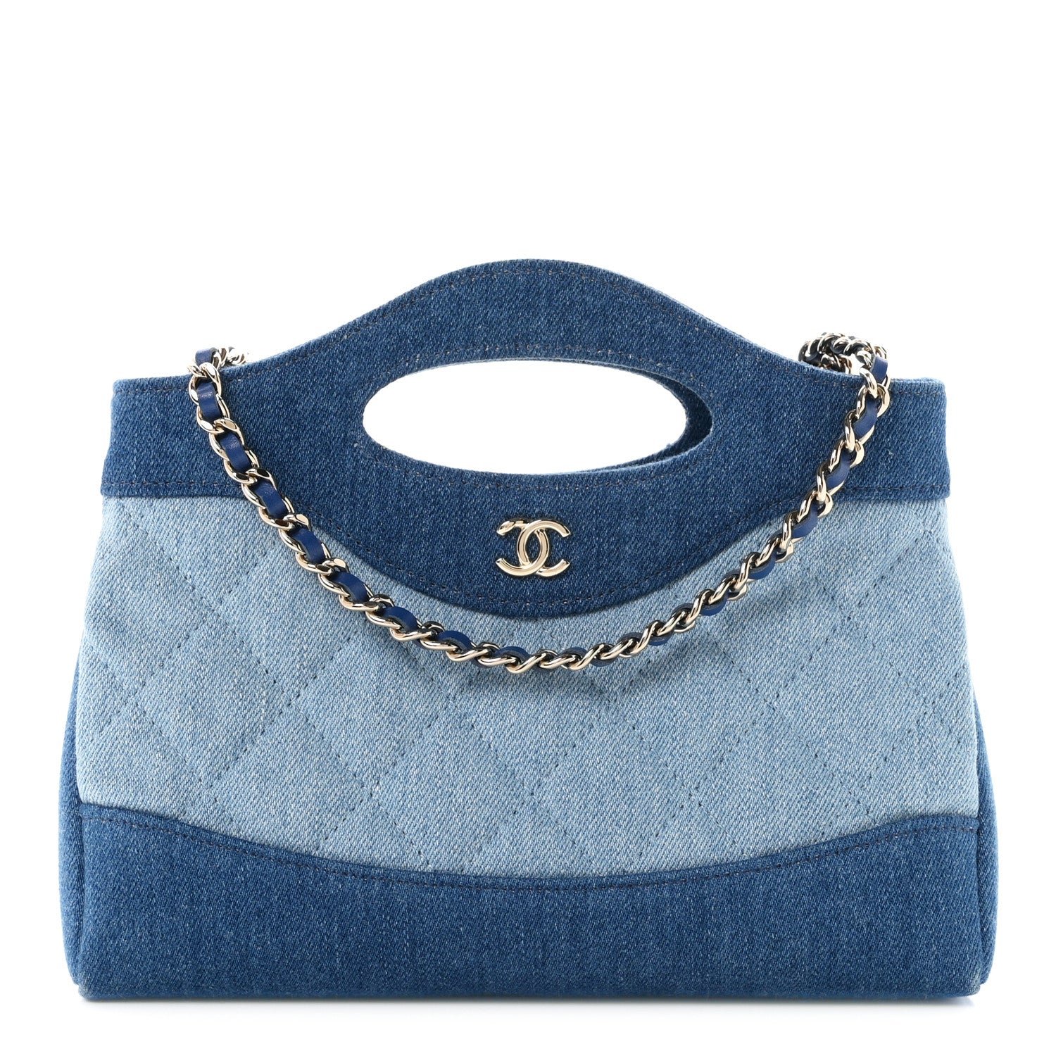 Chanel Denim Quilted Nano 31 Shopping Bag Light Blue Dark Blue