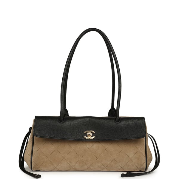 Chanel Small "Urban Essential" East West Shopping Tote Black Grained Calfskin and Beige Suede Gold Hardware