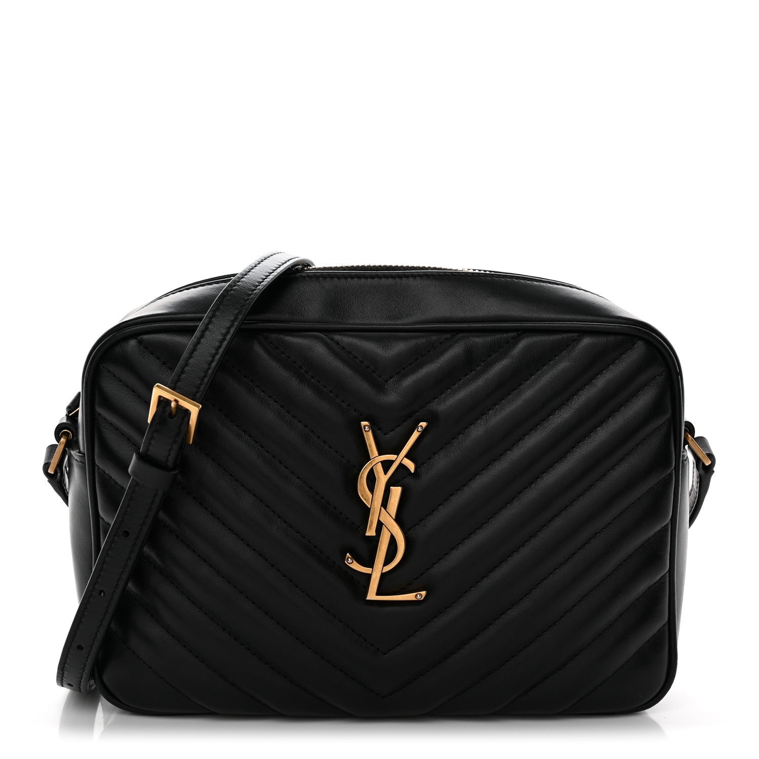 Saint Laurent Calfskin Matelasse Monogram Lou Camera Bag Black