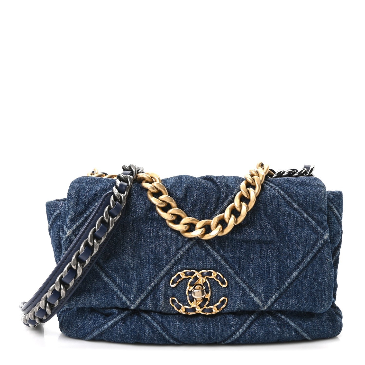 Chanel Denim Quilted Medium Chanel 19 Flap Blue