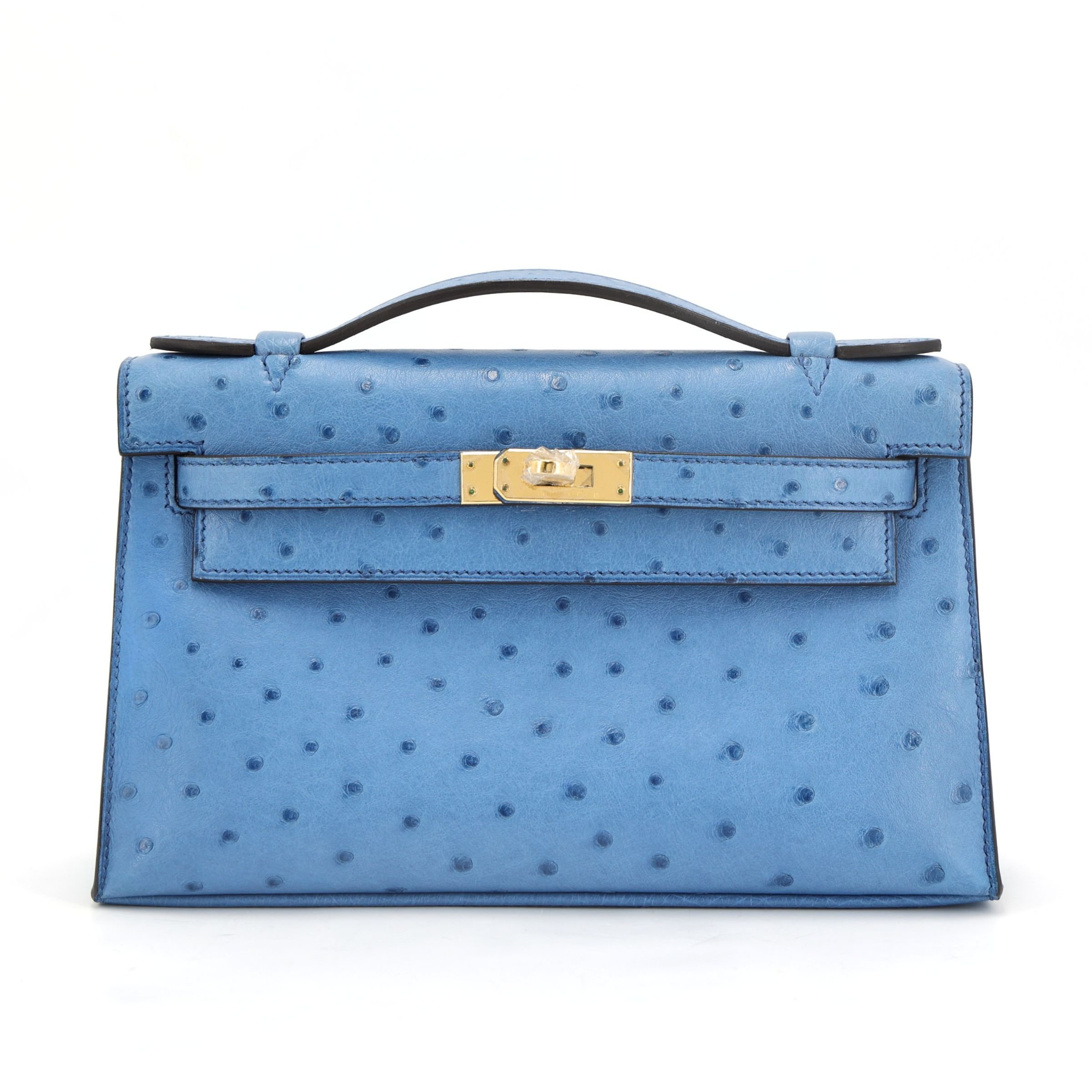 Hermes Unused ( Rank NS ) HERMÈS Kelly Pochette Mykonos (7Q) Ostrich Gold hardware C (2018)